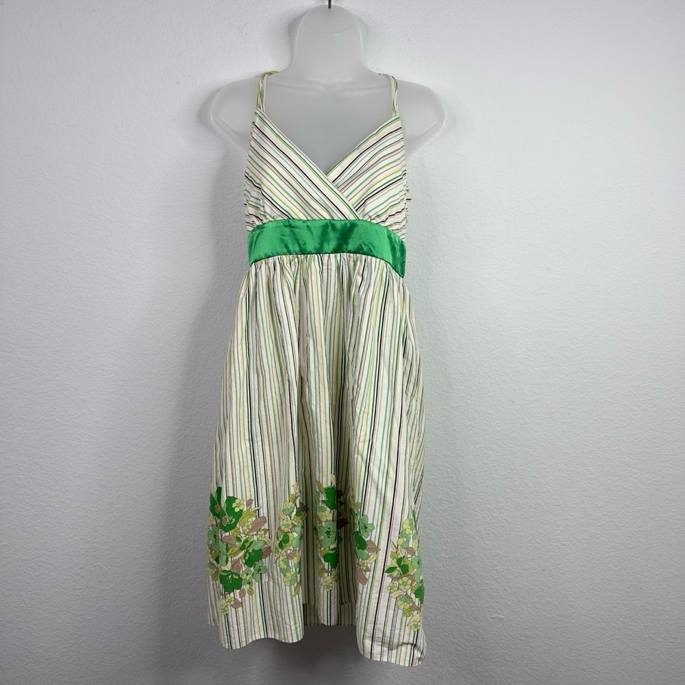Breakin' Loose Dress Womens 13/14 Green Striped Floral Y2K VTG Fairy Goblin Boho